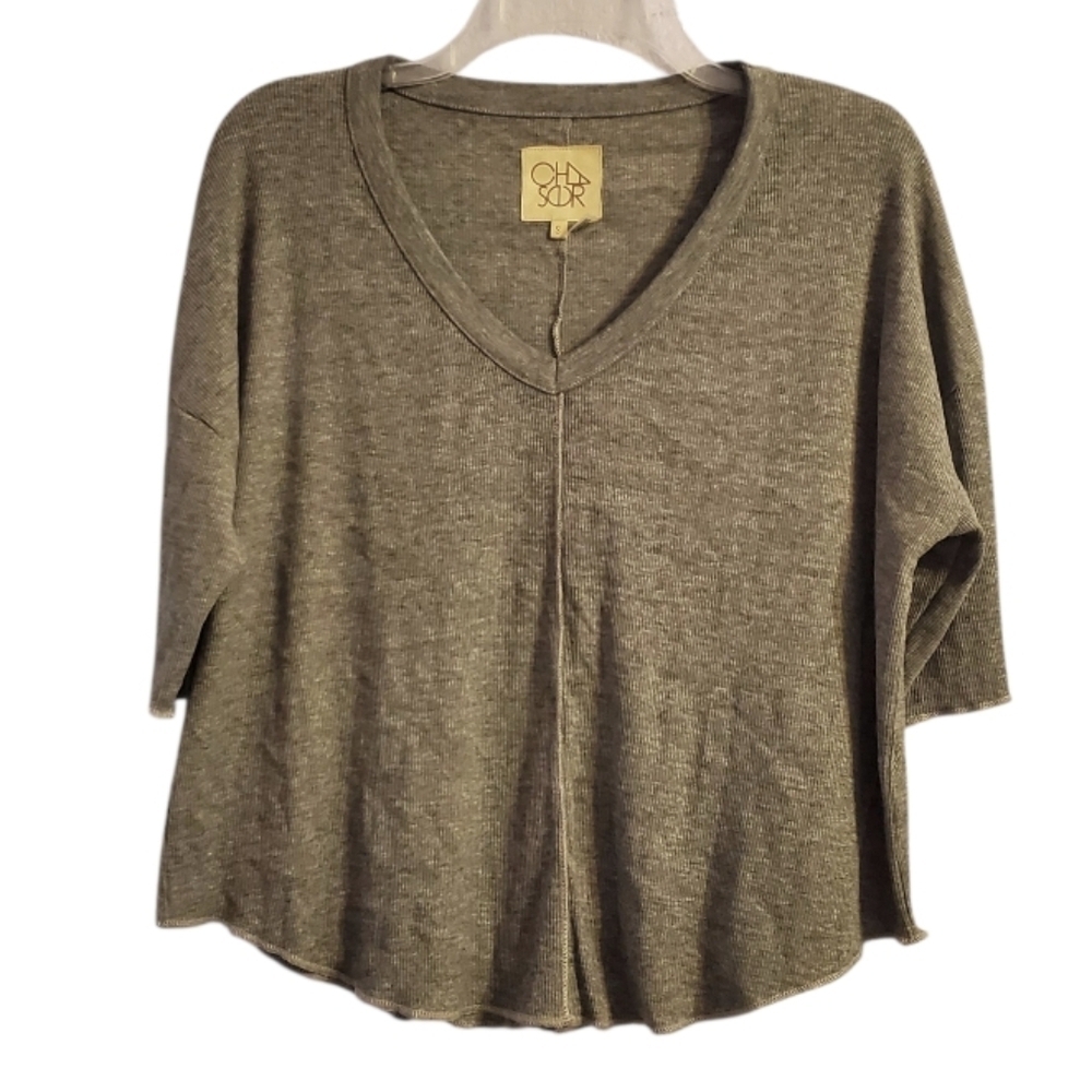 NWT Chaser Women's Gray Ribbed V-Neck Oversized Tee Shirt S